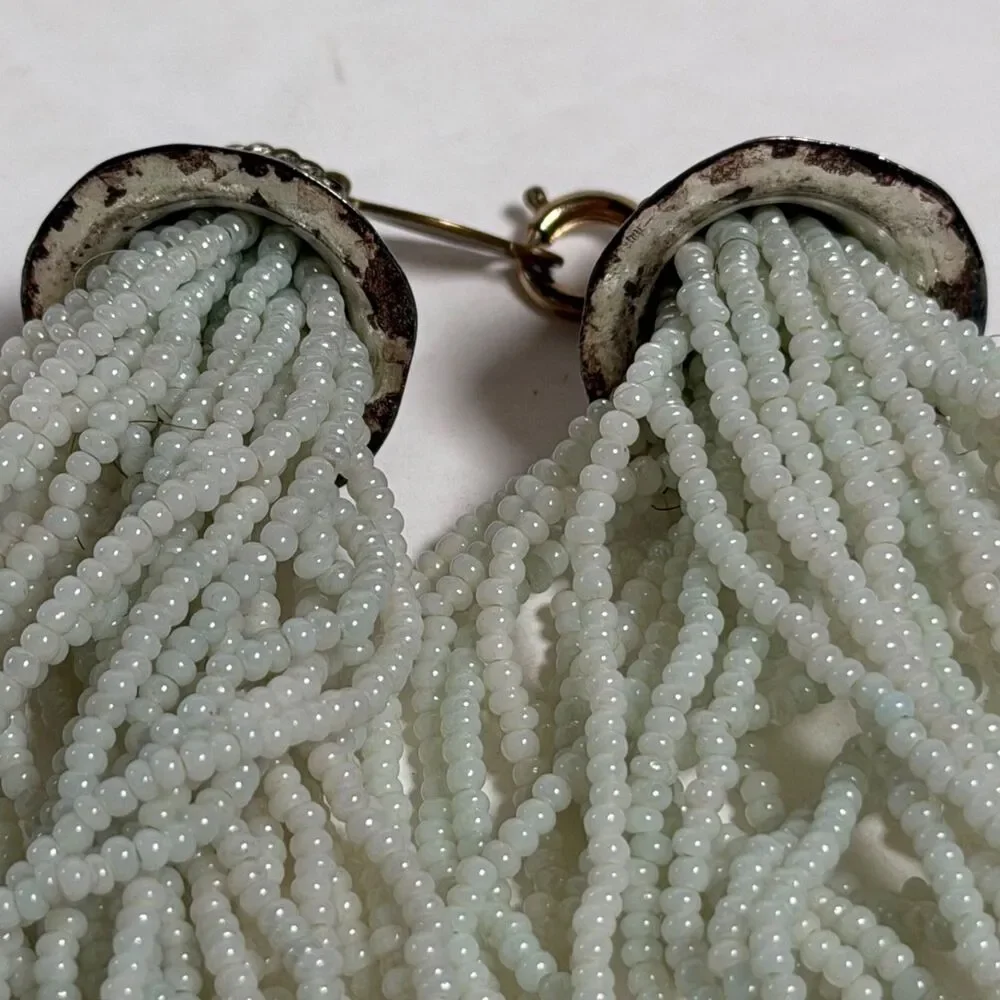 Luisa Conti 30 Strand Pale Blue Seed Bead Necklace Silver Tone Statement 17.5
